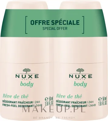 Дезодорант шариковый Nuxe Body Fresh-Feel Deodorant 24H освежающий, с ароматом зелёного чая, 2 x 50 мл