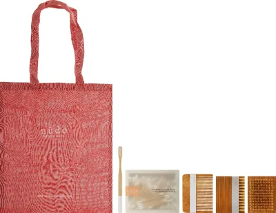 Набор Nudo Nature Made Bamboo Essentials бамбуковые ватные палочки 200 шт зубная щетка щетка для ногтей расческа и сумка