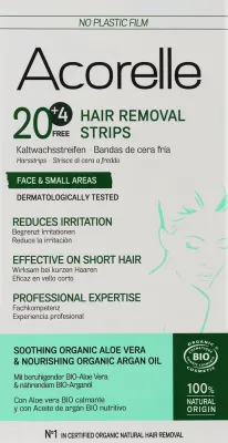 Восковые полоски для депиляции лица Acorelle Hair Removal Strips, с алоэ и маточным молочком, 24 шт
