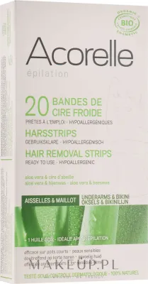 Полоски с холодным воском Acorelle Hair Removal Strips, для депиляции подмышек и зоны бикини, 20 шт
