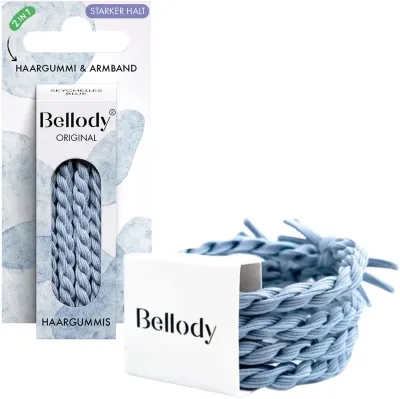 Резинки для волос Bellody Original Hair Ties голубые, плетёные, 4 шт