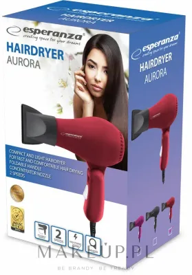 Фен для волос Esperanza EBH003R Hair Dryer Aurora компактный, со складной ручкой, красный, 1 шт