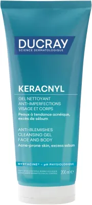 Очищающий пенящийся гель Ducray Keracnyl для жирной и проблемной кожи, 200 мл