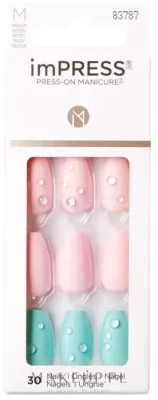 Накладные ногти Kiss imPress M Medium Length Press-On Manicure средней длины, с прозрачными каплями, 30 шт