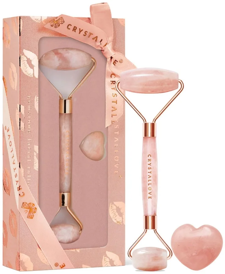 Набор Crystallove Rose Quartz Roller Selflove роллер из розового кварца и массажный камень