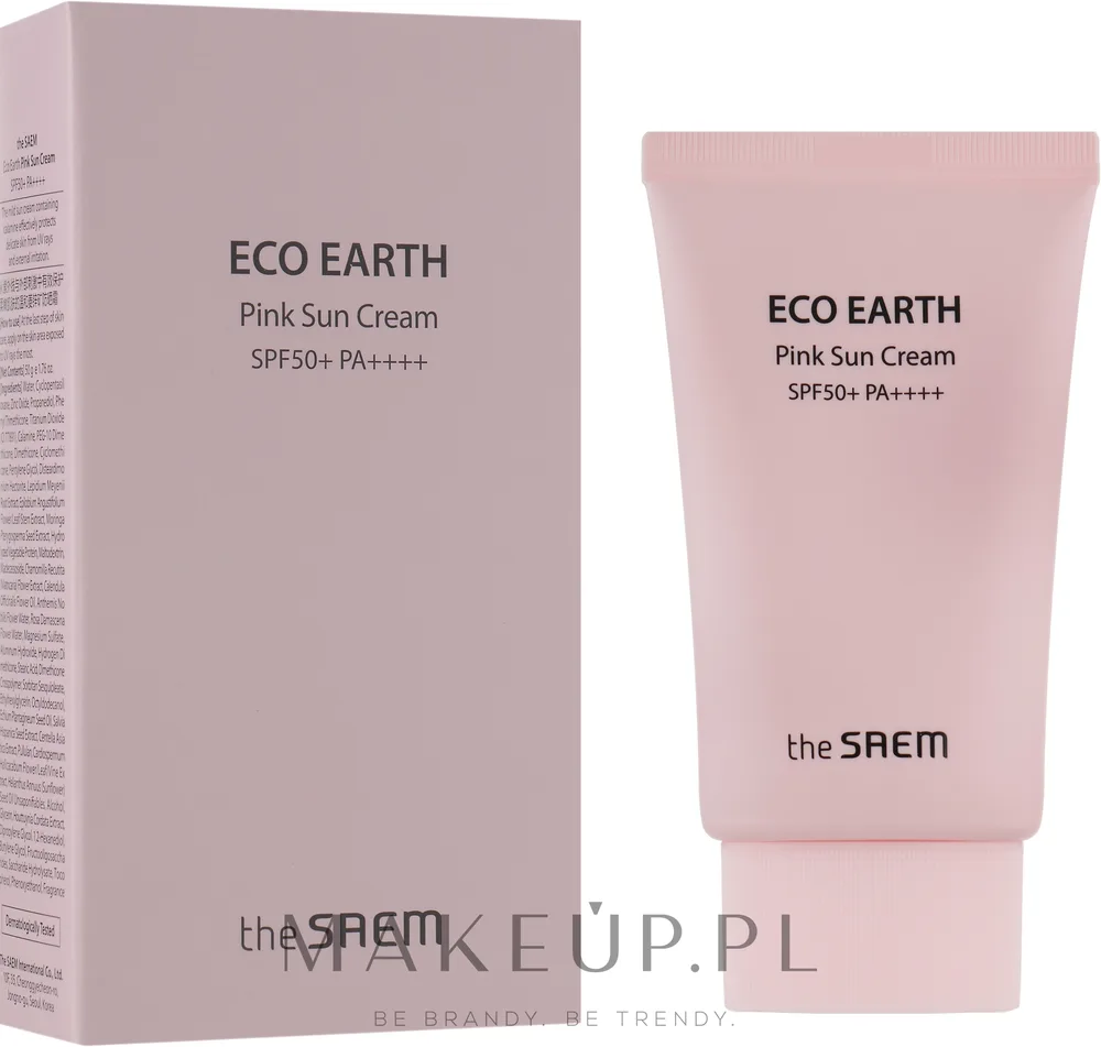 The Saem Eco Earth Power Pink Sun Cream крем для лица солнцезащитный с каламином 50 г, минеральный фильтр, база под макияж