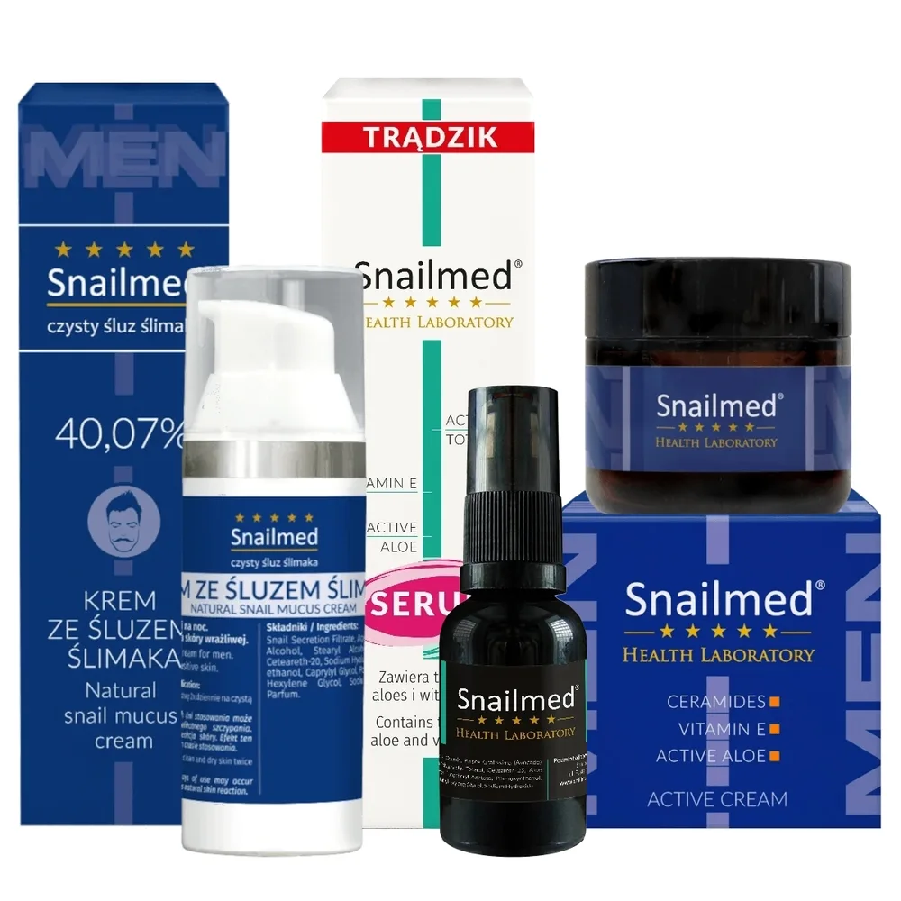 Мужской набор Snailmed №7 два крема и сыворотка с муцином улитки и гиалуроном 30+60+15 мл