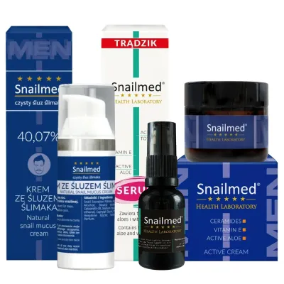Мужской набор Snailmed №7 два крема и сыворотка с муцином улитки и гиалуроном 30+60+15 мл