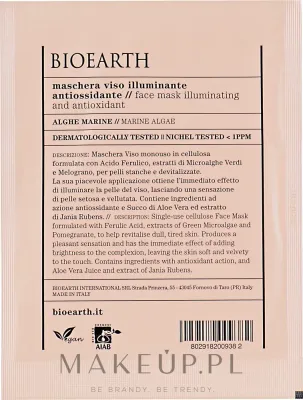 Bioearth Brightening & Antioxidant-Rich Face Mask — осветляющая антиоксидантная тканевая маска для лица, 15 мл