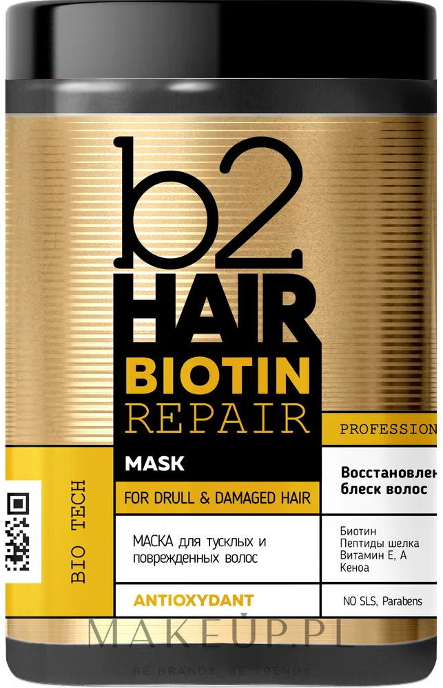 Маска для волос B2Hair Biotin Repair восстанавливающая, для тусклых и повреждённых волос, биотин, протеины шёлка, 1000 мл