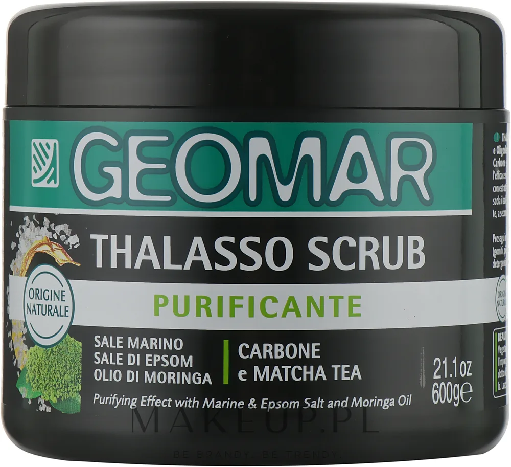 Скраб для тела Geomar Thalasso Scrub Purificante с морской солью, маслом моринги, углём и матча, 600 г