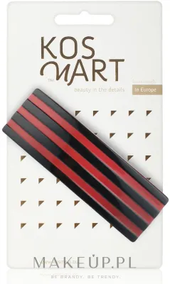 Заколка для волос Kosmart Red stripes, красные полосы, из биопластика, 95 × 30 мм