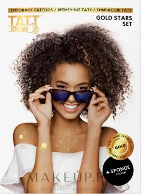 Временные татуировки TATTon.me Gold Stars Set с луной, солнцем и звёздами, 5 татуировок и губка
