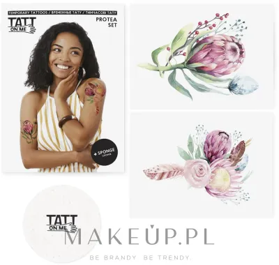 Временные татуировки TATTon.me Protea Set с цветочным дизайном, 2 крупные татуировки, с губкой