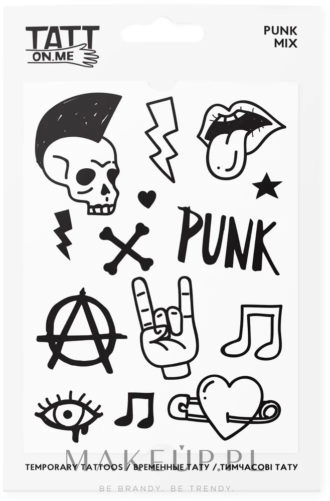 Временные татуировки TATTon.me Punk Mix Set в стиле панк, чёрно-белые, лист A6