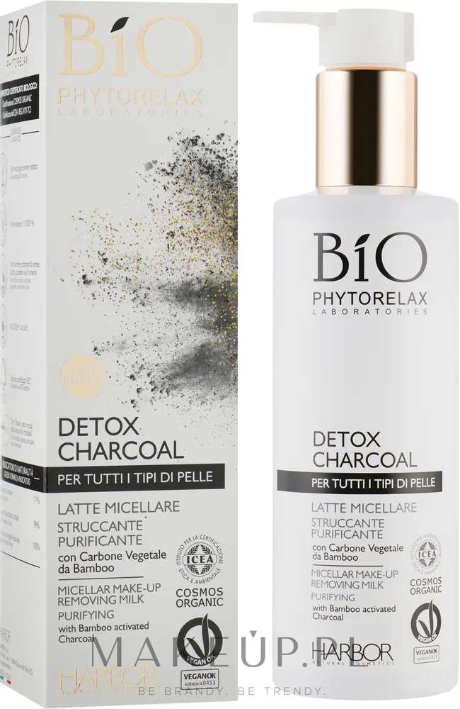 Phytorelax Laboratories Mleczko micelarne do twarzy - Молочко мицеллярное Phytorelax Detox Charcoal Micellar Make-Up Removing Milk для снятия макияжа, с углём, 200 мл