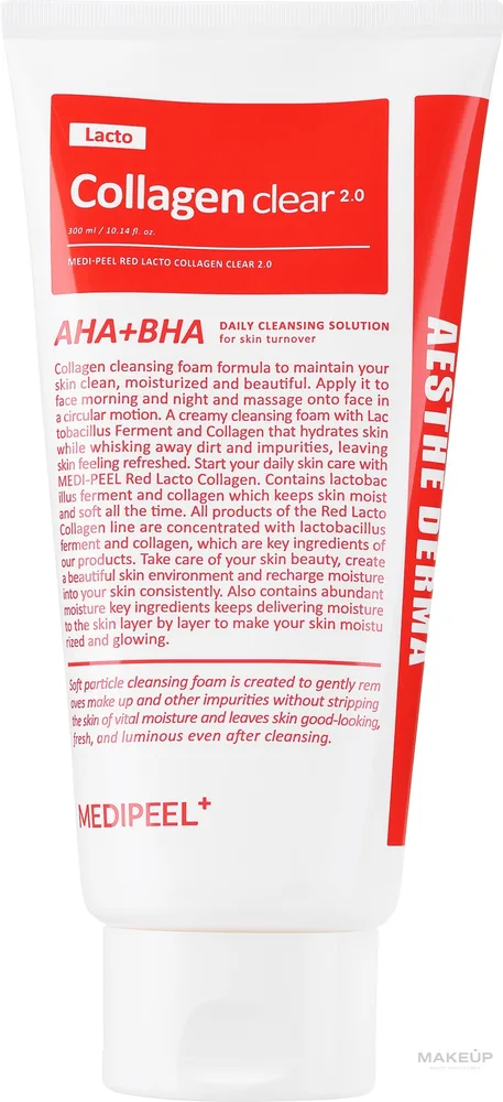 Пенка для умывания MEDIPEEL Aesthe Derma Lacto Collagen Clear с коллагеном, с кислотами AHA и BHA, 120 мл / 300 мл