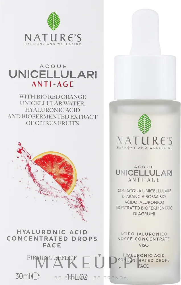 Капли для лица Nature's Acque Unicellulari Anti Aging Hyaluronic Acid Concentrated Drops концентрированные, с гиалуроновой кислотой, 30 мл