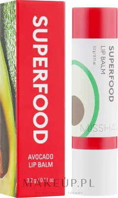 Бальзам для губ Missha Superfood Avocado Lip Balm питательный, с маслом авокадо и маслом ши, 3,2 г