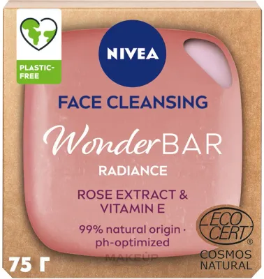 Nivea WonderBar Radiance очищающий брусок для лица с розовой водой витаминами C и E 75 г