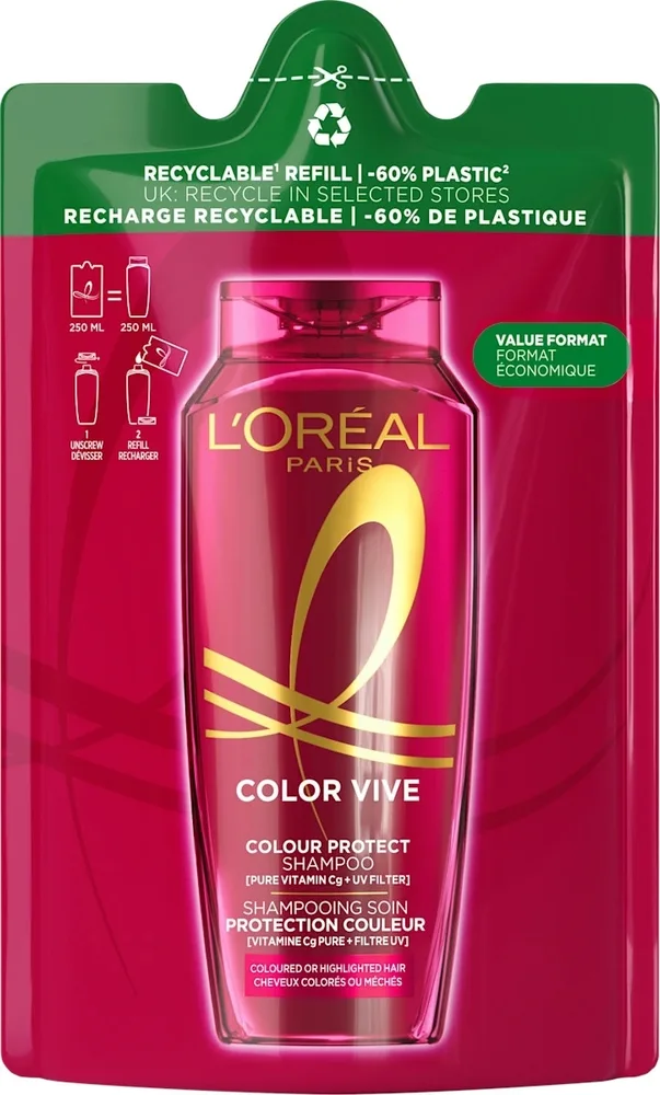 Шампунь для волос L'Oreal Paris Elseve Color Vive Refill для окрашенных волос, сменная упаковка, 250 мл / 500 мл