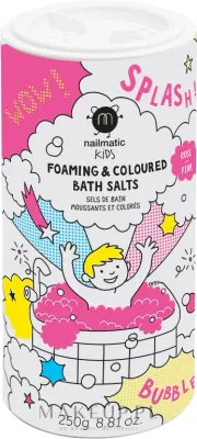 Nailmatic Colored Bath Salts соль для ванн детская шипучая розовая 250 г, цветная соль для купания детей с ромашкой