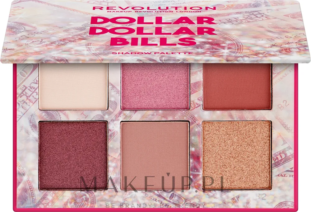 Палетка теней для век Makeup Revolution Power Shadow Palette Dollar Dollar Bills, 6 оттенков, нюдовые и розовые, 6,6 г