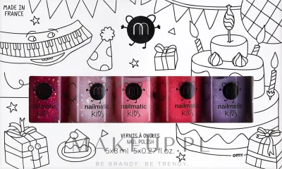 Набор лаков для ногтей Nailmatic Party Kids Set детский, пять цветов, с аксессуарами, 5 x 8 мл