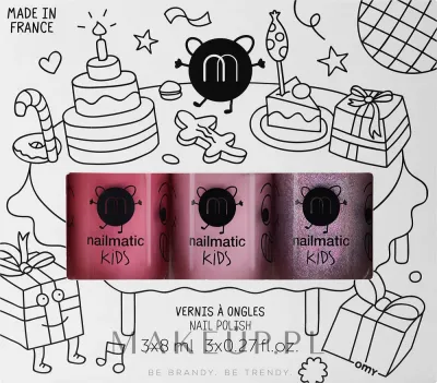 Детский набор лаков для ногтей Nailmatic Party Kids на водной основе 3 оттенка 3x8 мл