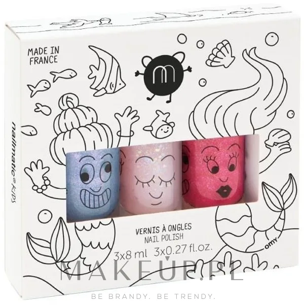 Набор детских лаков для ногтей Nailmatic Mermaid B 3 оттенка по 8 мл