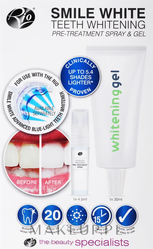 Набор для отбеливания зубов Rio-Beauty Smile White спрей-активатор и гель с пероксидом