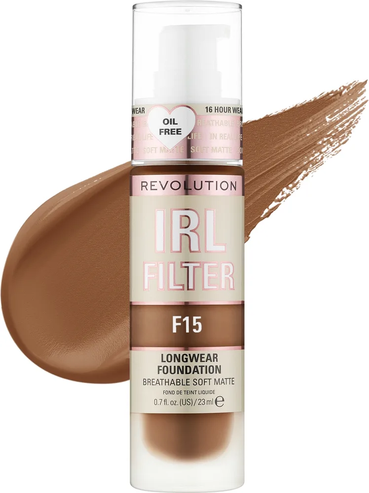 Тональная основа Makeup Revolution IRL Filter Longwear Foundation матирующая стойкая, 23 мл, оттенок F15