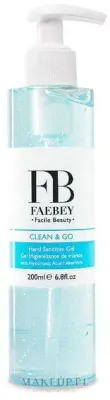 Гель для дезинфекции рук Faebey Clean and Go Hand Sanitizer Gel, с помпой, быстросохнущий, 1000 мл