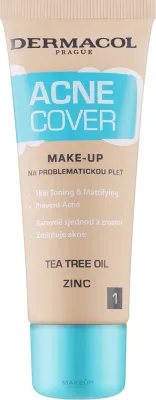 Противоугревой матирующий тональный крем Dermacol Acne Cover Make-up с цинком и маслом чайного дерева, 30 мл, оттенок 01
