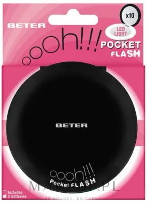 Зеркало карманное Beter Ohh! Pocket Flash Two Ways Mirror двустороннее, со светодиодной подсветкой, увеличение x10, чёрное, 1 шт