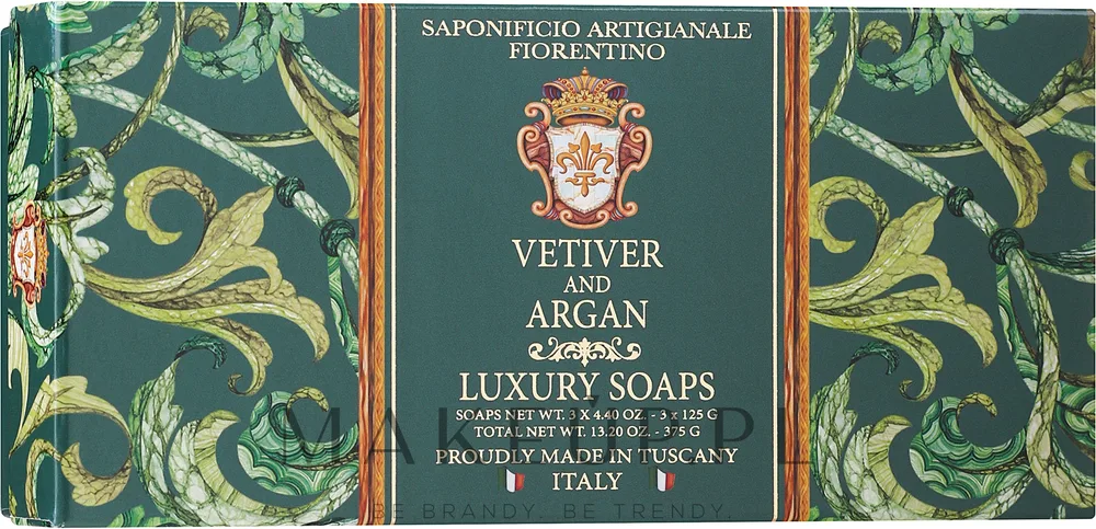 Saponificio Artigianale Fiorentino Saponificio Artigianale Fiorentino Vetiver And Argan (soap/3x125g) - Набор натурального мыла Saponificio Fiorentino Vetiver And Argan ручной работы с древесным ароматом 3x125 г