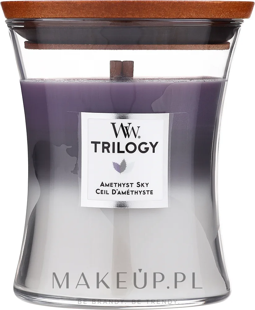 WoodWick Trilogy Hourglass Amethyst Sky / Свеча с деревянным фитилём, лаванда и сандал