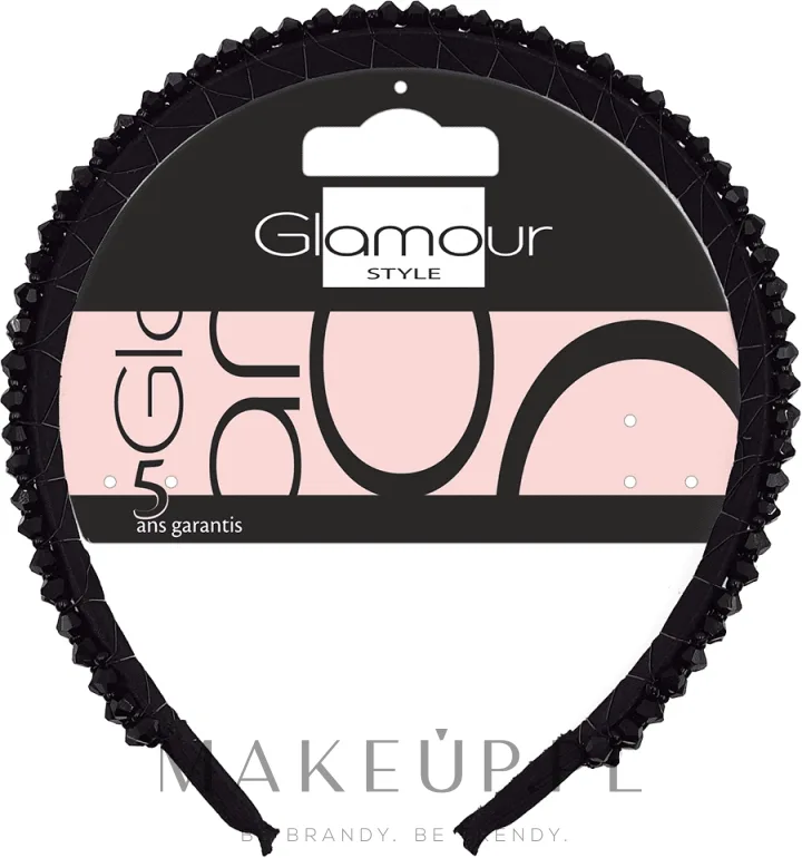 Ободок для волос Glamour 417511 с чёрными кристаллами, с тканевыми накладками на концах, 1 шт