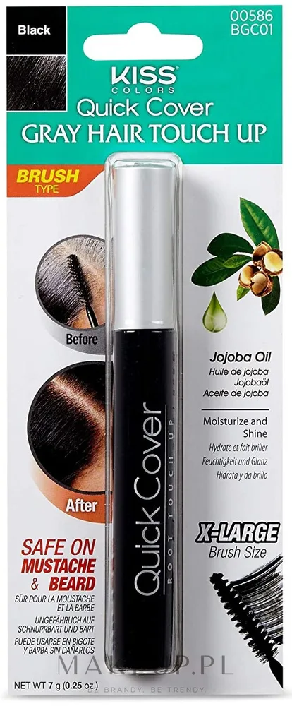 Тушь для волос Kiss Quick Cover Gray Hair Touch Up Brush Type, для маскировки седых корней, 7 г, оттенок Black