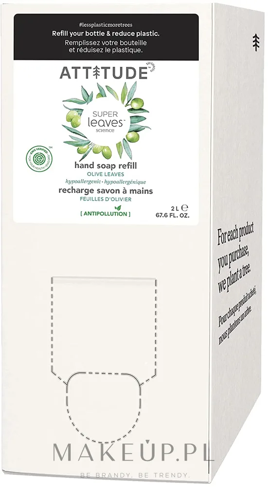 Жидкое мыло для рук Attitude Super Leaves Olive Leaves с оливой, сменный блок, 2000 мл