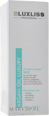 Спрей с аргановым маслом против пушистости волос Luxliss De-Frizz & Shine Mist, 60 мл