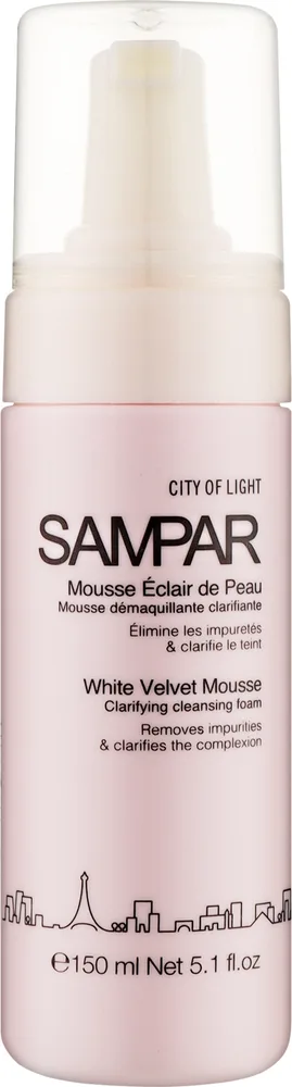 Sampar White Velvet Mousse пенка-мусс для демакияжа и очищения лица с AHA-кислотами и арбутином 150 мл