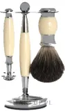 Набор для бритья Golddachs Pure Badger Safety Razor Ivory Chrome помазок из натурального ворса барсука станок безопасного типа и подставка слоновая кость и хром — фото 1