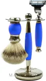 Набор для бритья Golddachs Pure Bristle Mach3 Polymer Blue Chrome помазок из натуральной щетины станок Gillette Mach 3 и подставка синий полимер и хром — фото 1