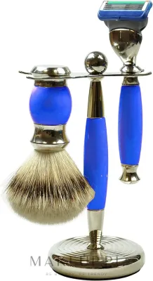 Набор для бритья Golddachs Pure Bristle Fusion Polymer Blue Chrome помазок из натуральной щетины станок Gillette Fusion и подставка синий полимер и хром