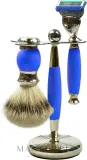 Набор для бритья Golddachs Pure Bristle Fusion Polymer Blue Chrome помазок из натуральной щетины станок Gillette Fusion и подставка синий полимер и хром — фото 1