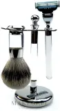 Набор для бритья Golddachs Finest Badger Mach3 Metal Chrome Acrylic помазок из натурального ворса барсука высшего качества станок Gillette Mach 3 и подставка металл хром и акрил — фото 1