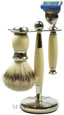 Набор для бритья Golddachs Pure Badger Fusion Polymer Ivory Chrome помазок из натурального ворса барсука станок Gillette Fusion и подставка слоновая кость и хром