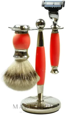 Набор для бритья Golddachs Pure Badger Mach3 Polymer Red Chrome помазок из натурального ворса барсука станок Gillette Mach 3 и подставка красный полимер и хром