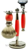 Набор для бритья Golddachs Pure Badger Mach3 Polymer Red Chrome помазок из натурального ворса барсука станок Gillette Mach 3 и подставка красный полимер и хром — фото 1